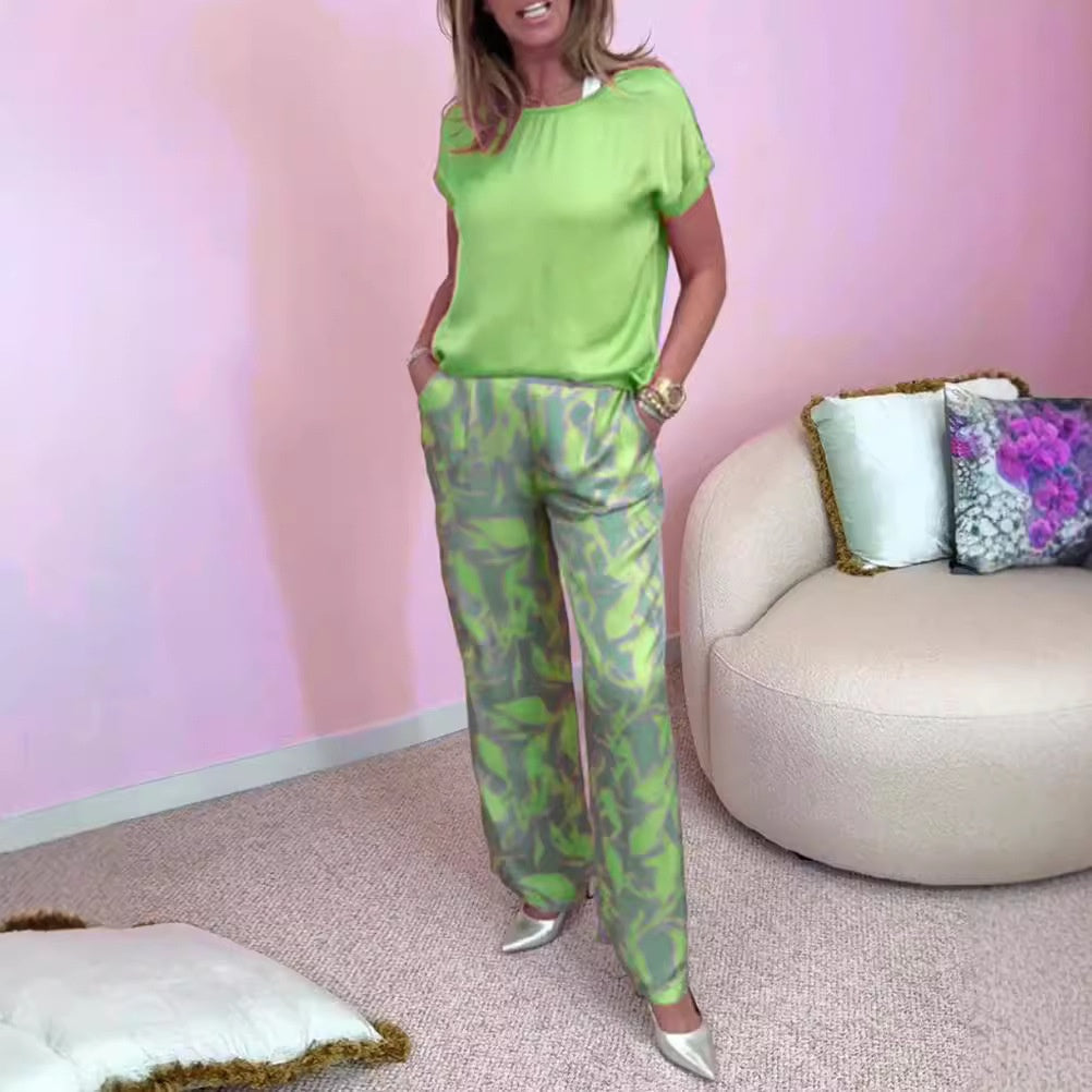 Zahra™ | Two-Piece Set with Top and Printed Wide-Leg Trousers