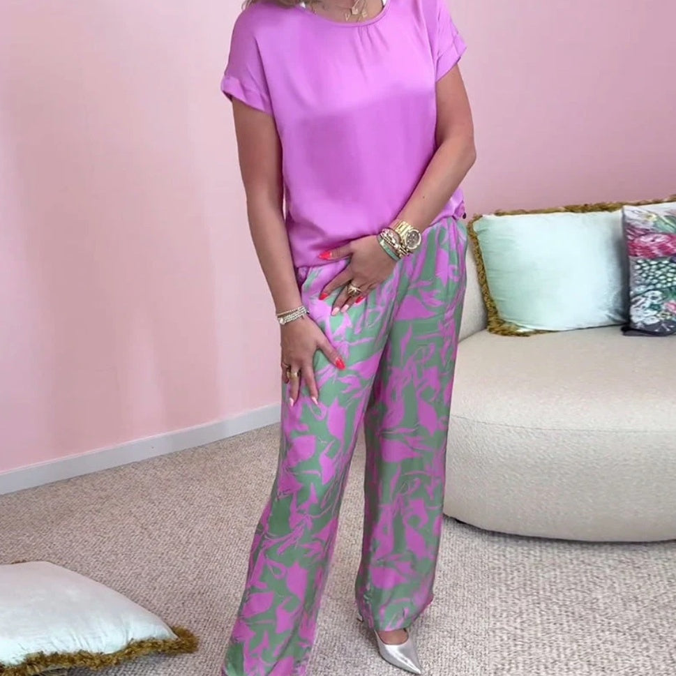 Zahra™ | Two-Piece Set with Top and Printed Wide-Leg Trousers