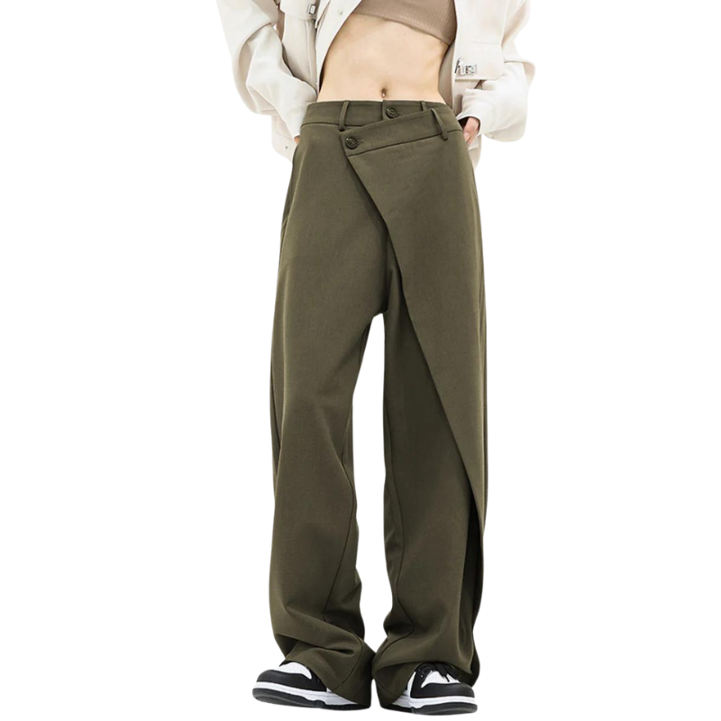 Naila™ | Asymmetric casual trousers - Army Green Xiala / XS