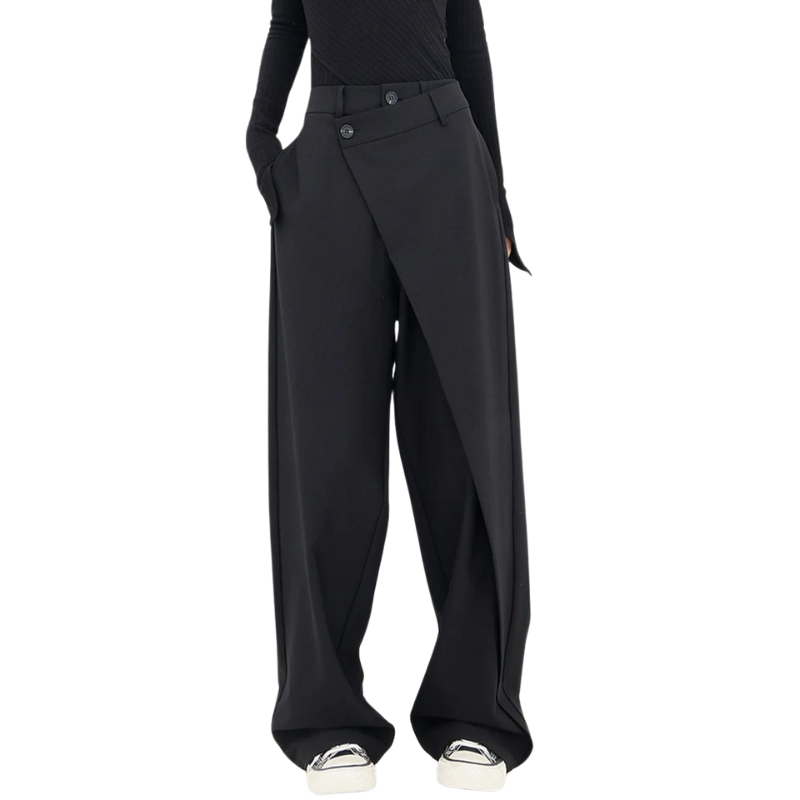 Naila™ | Asymmetric casual trousers - Black Xiala / XS